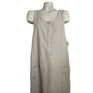 Cherokee Plus Size Beige Linen Blend Sleeveless Button Front Jumper Dress 22W